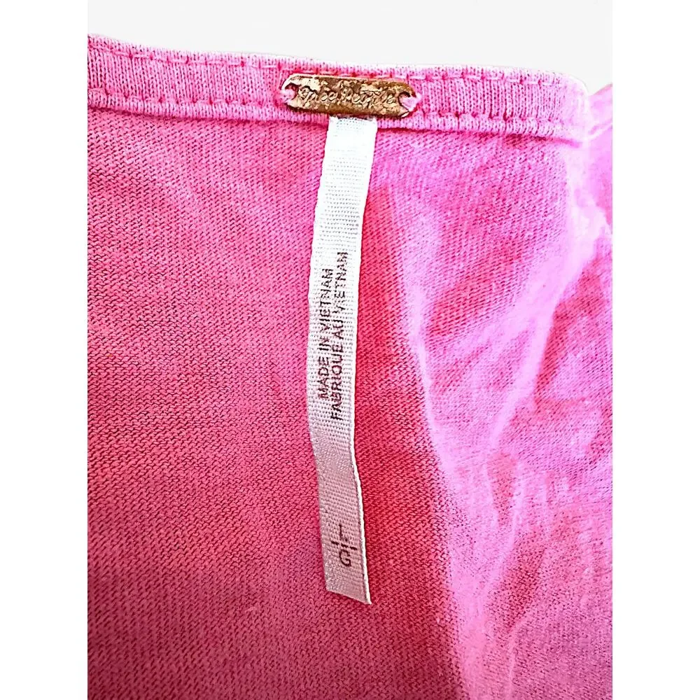 Free People Kitty Tee Velvet Rose Pink Tie Front Puff Sleeve Crop Top L
